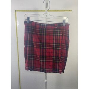 Gap Vintage Red Plaid Tartan Mini Skirt Size 10 Rayon Preppy Grunge 90s Style